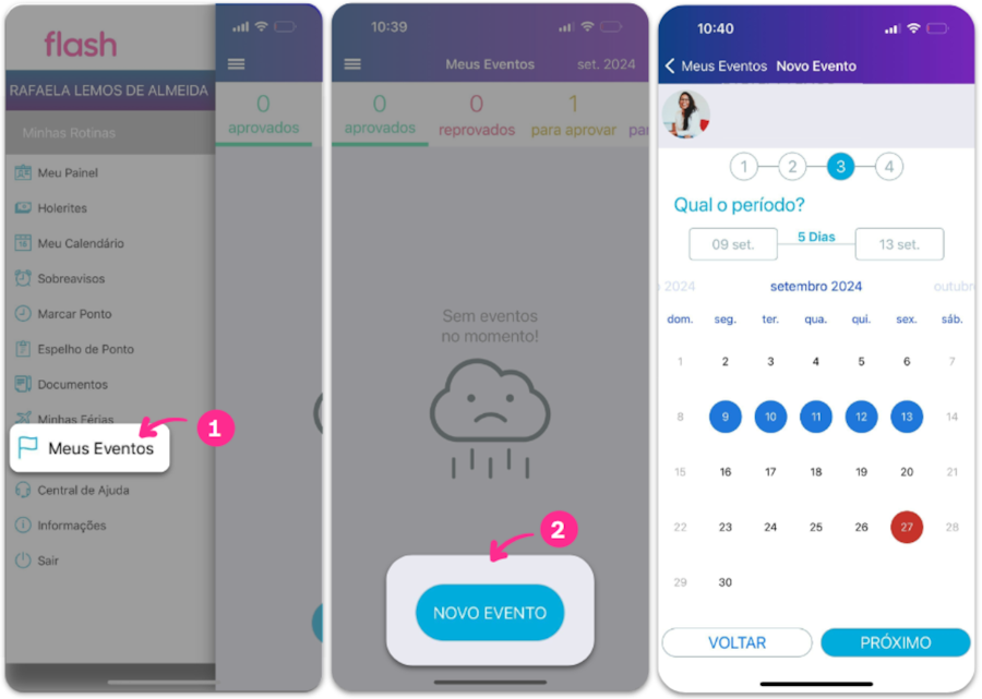 Lançamento de eventos Folha Flash. Via app colaborador