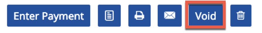 Buttons at the top of the Invoice screen with the Void button highlighted.