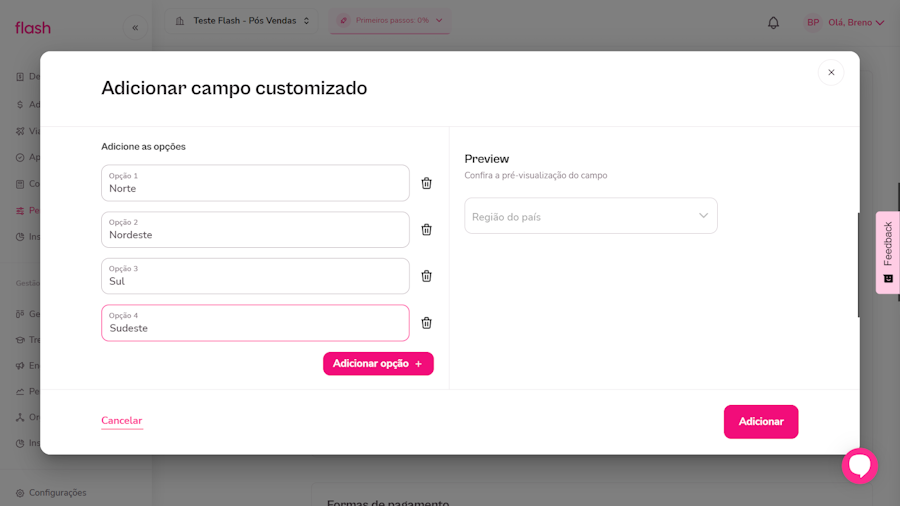 imagem da plataforma com dados exemplos preenchidos