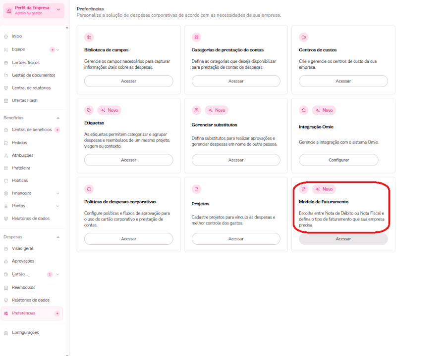 imagem exemplo para o menu de modelo de faturamento