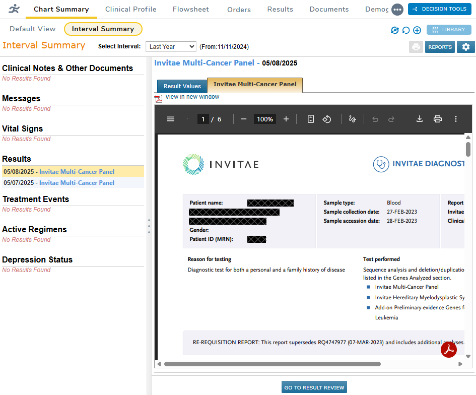 The Interval Summary displaying a Molecular Result - click to enlarge The Interval Summary displaying a Molecular Result