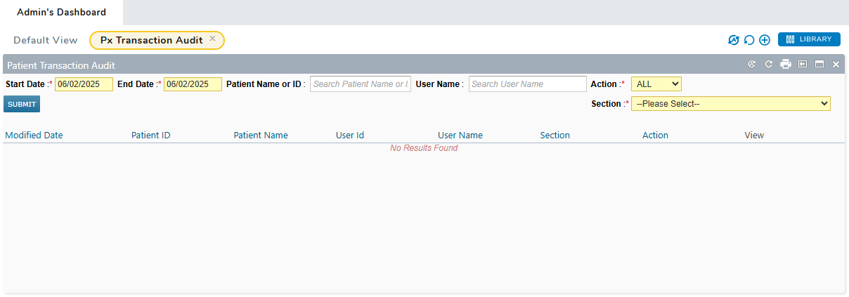 The Patient Transaction Audit dashboard widget - click to enlarge The Patient Transaction Audit dashboard widget