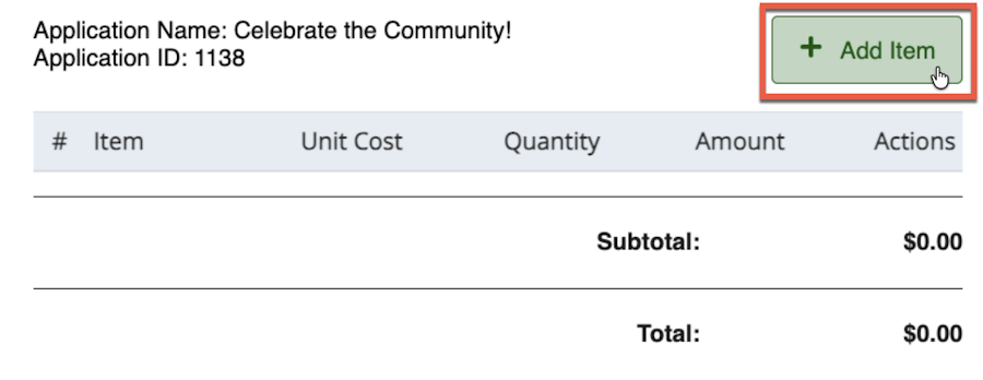 Image showing a blank invoice with the Add Item button highlighted.