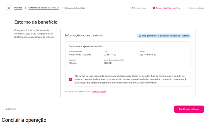 Depósitos e estornos. Passo a passo 6 para aceitar os termos e condições