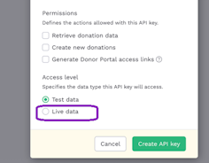 Checkbox for live data
