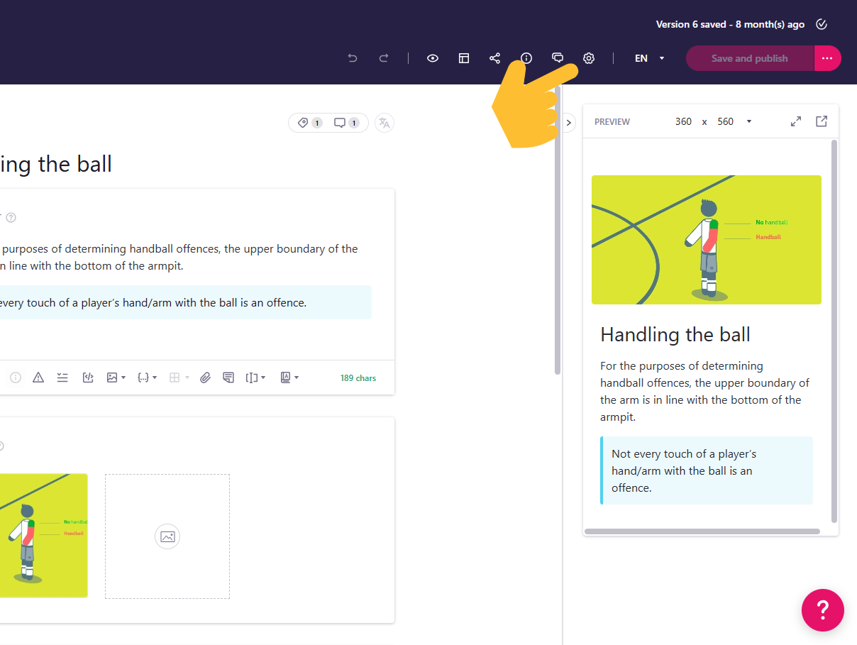Options icon highlighted in the guide editor. - click to enlarge Options icon highlighted in the guide editor.