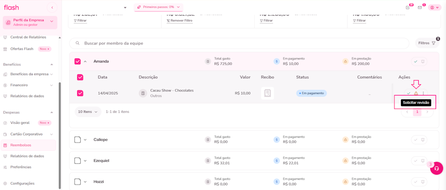 Acompanhar as solicitações de reembolso. Passo 6. Solicitar revisão