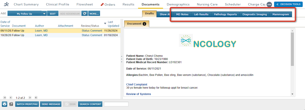 The Documents chart tab with several Document Filters set up and highlighted - click to enlarge The Documents chart tab with several Document Filters set up and highlighted