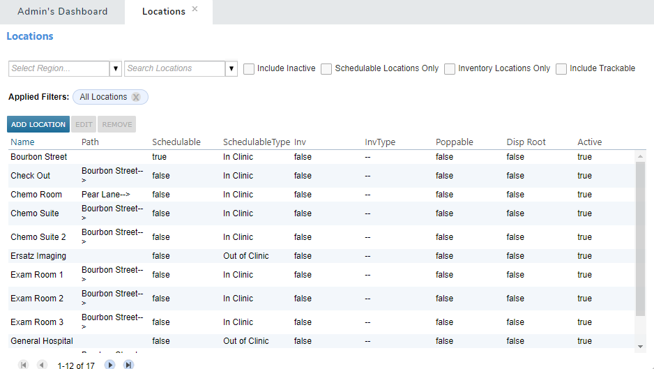 The Locations list - click to enlarge The Locations list