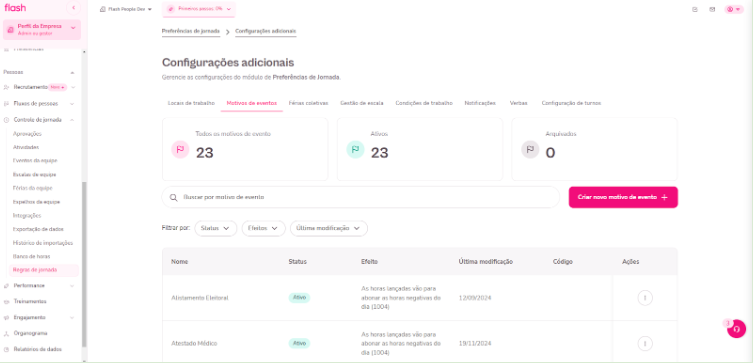 Imagem do menu de configurações adicionais