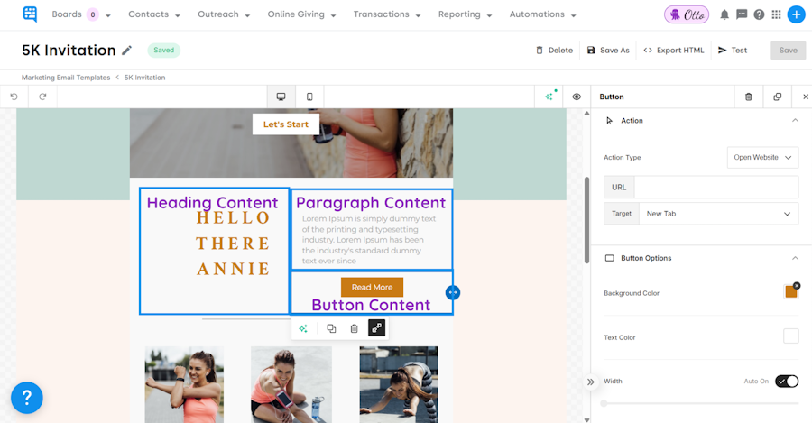 The 3 contents included in the Block - Heading, Paragraph, and Button