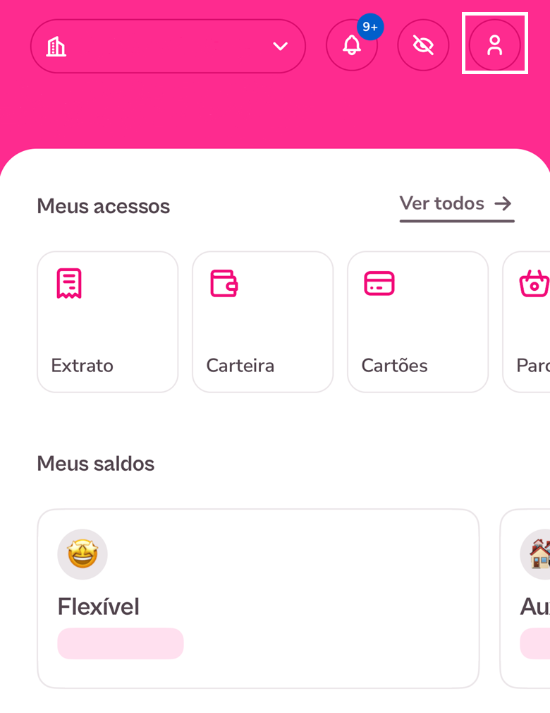 Imagem da tela inicial com destaque para o avatar