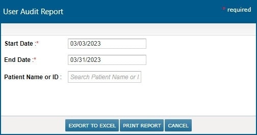 The User Audit Report dialog - click to enlarge The User Audit Report dialog
