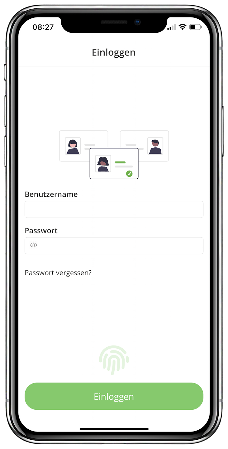 Nach der Registrierung können Sie sich mit unserer App einloggen - klicken Sie zum Vergrößern Nach der Registrierung können Sie sich mit unserer App einloggen