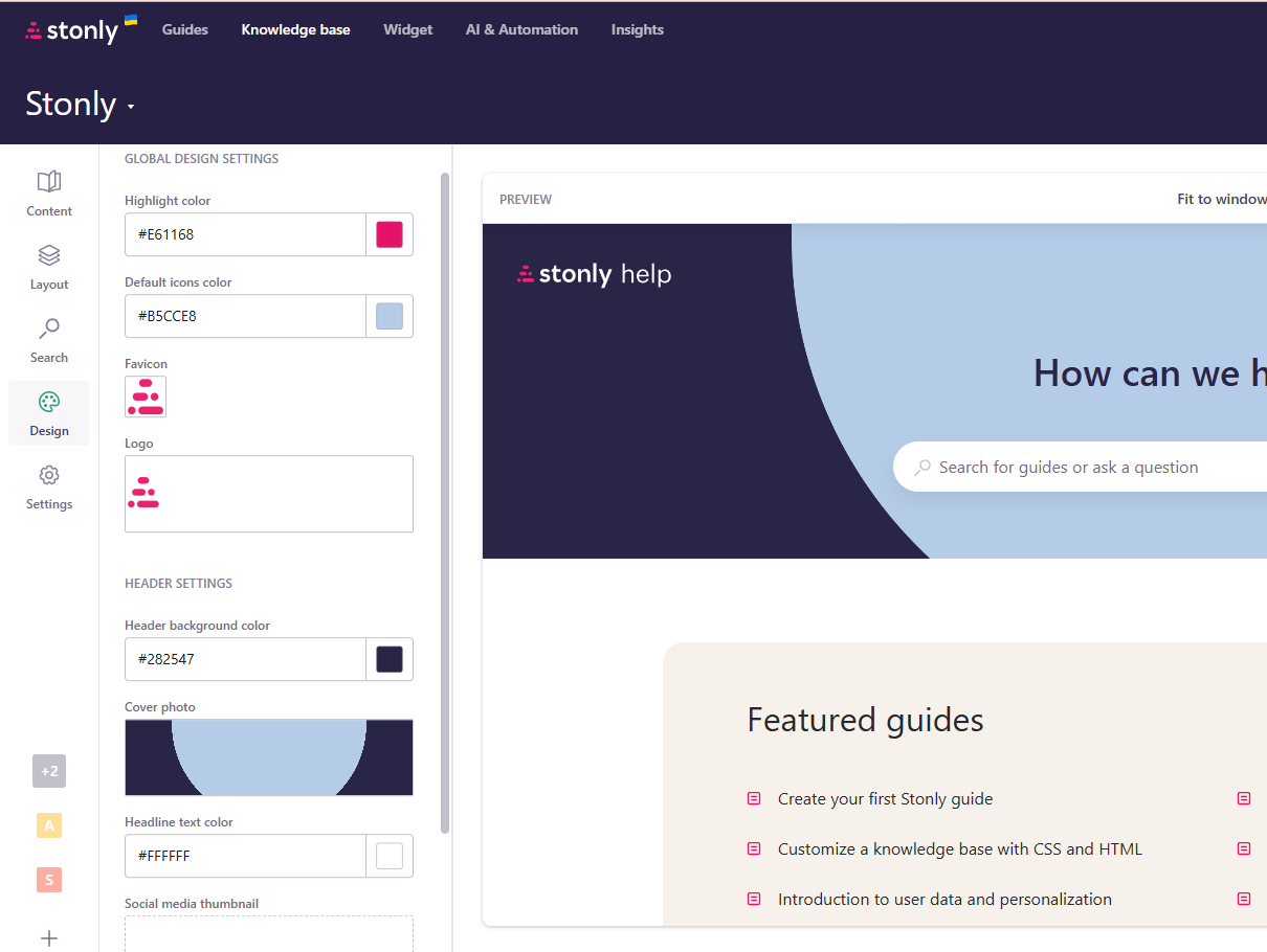 Design view open in the knowledge base tab. - click to enlarge Design view open in the knowledge base tab.