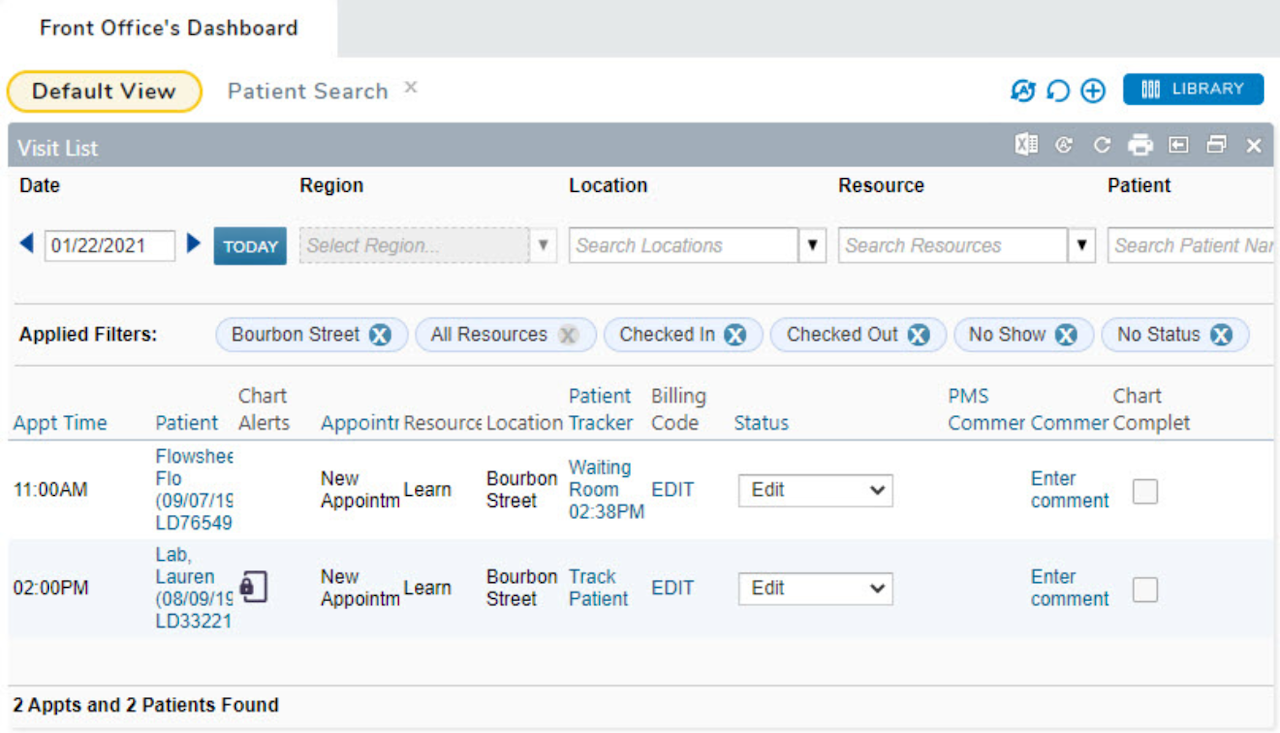 iKnowMed showing the Dashboard Default View for a Front Office person - click to enlarge iKnowMed showing the Dashboard Default View for a Front Office person