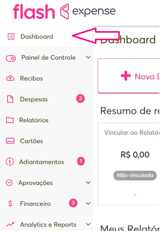 Imagem com destaque no menu painel de controle lateral.