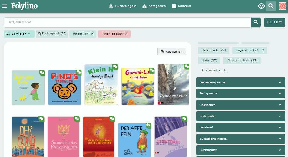 Sprachenfilter - klicken Sie zum Vergrößern Sprachenfilter