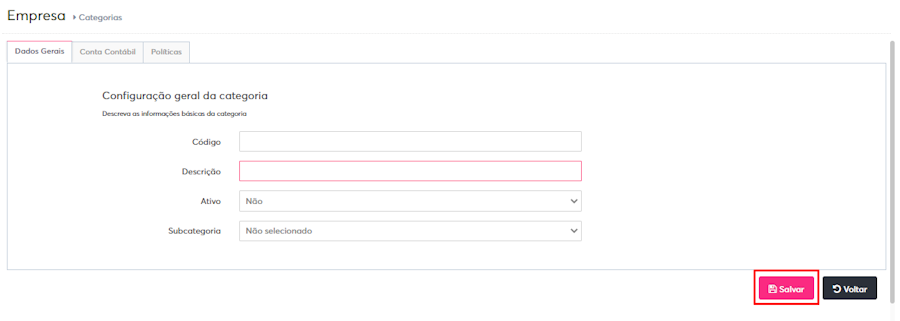destaque para o botão salvar