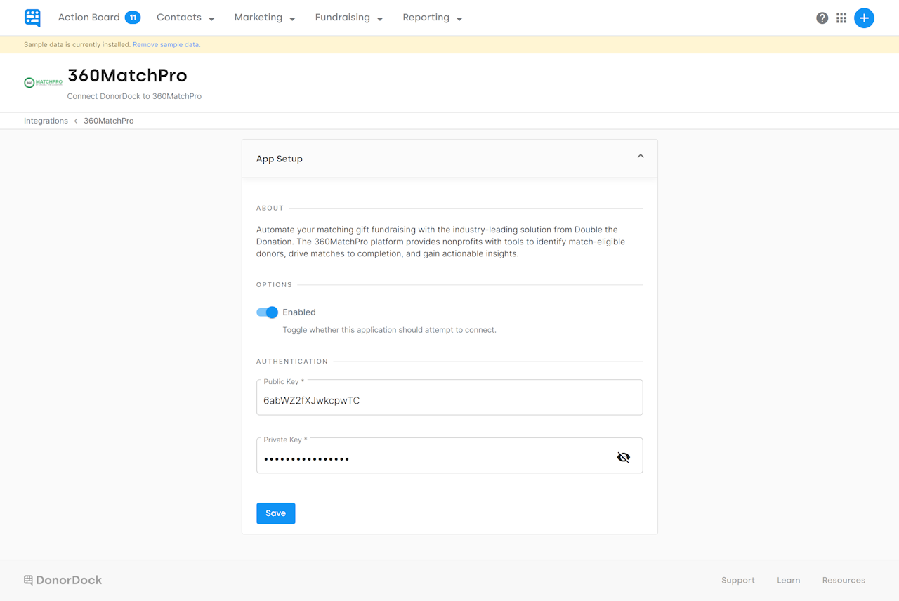 Match Pro integration page asking for API keys - click to enlarge Match Pro integration page asking for API keys