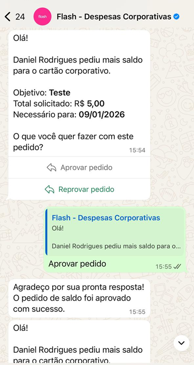 imagem exemplo de pedido de saldo corporativo