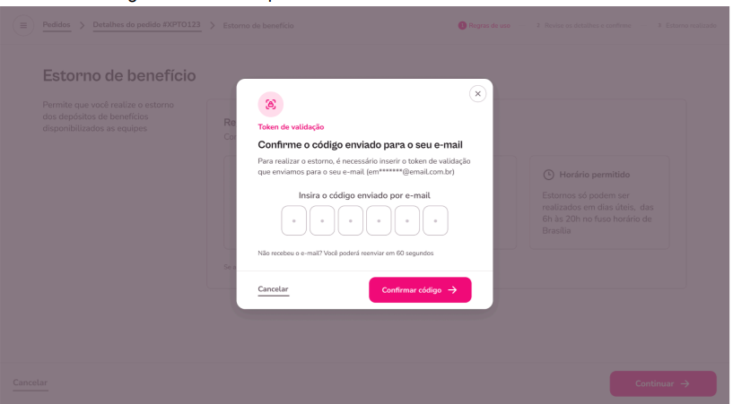 Depósitos e estornos. Passo a passo 5 para inserir token