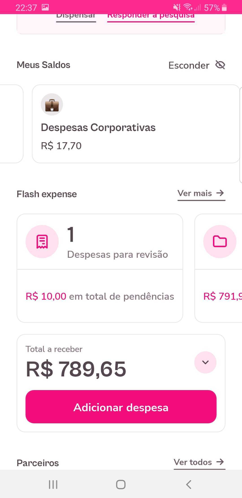 imagem do aplicativo Flash com dados de despesa exemplo
