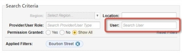Apply User Profiles with the User filter highlighted