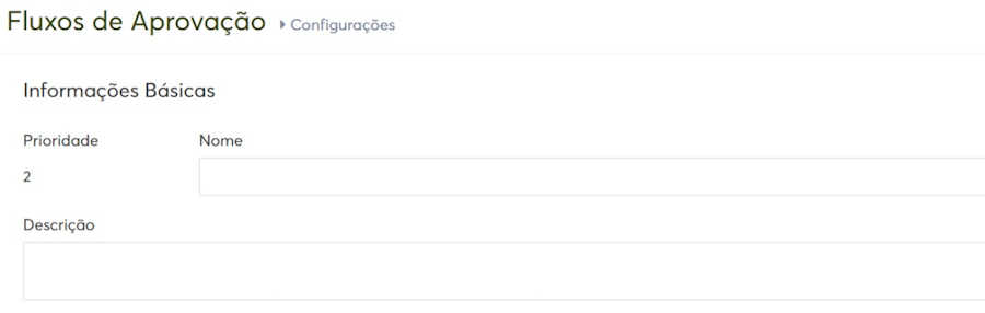 imagem da plataforma com os campos exemplos de nome e descrição do fluxo de aprovação.