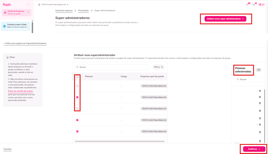 Imagem mostra passo a passo para atribuir um usuário ao perfil de super administrador