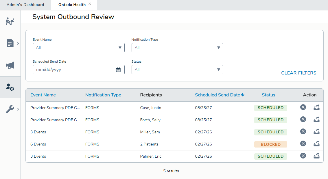 The Ontada Health System Outbound Review list - click to enlarge The Ontada Health System Outbound Review list