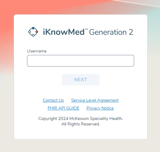 The iKnowMed Log In page - click to enlarge The iKnowMed Log In page