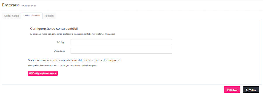 imagem do menu de conta contábil.