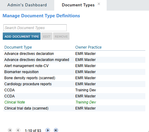 The Document Types tab - click to enlarge The Document Types tab