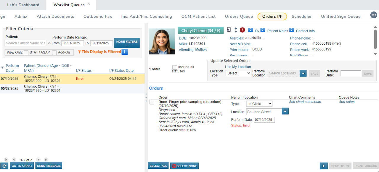 The Orders I/F worklist queue - click to enlarge The Orders I/F worklist queue