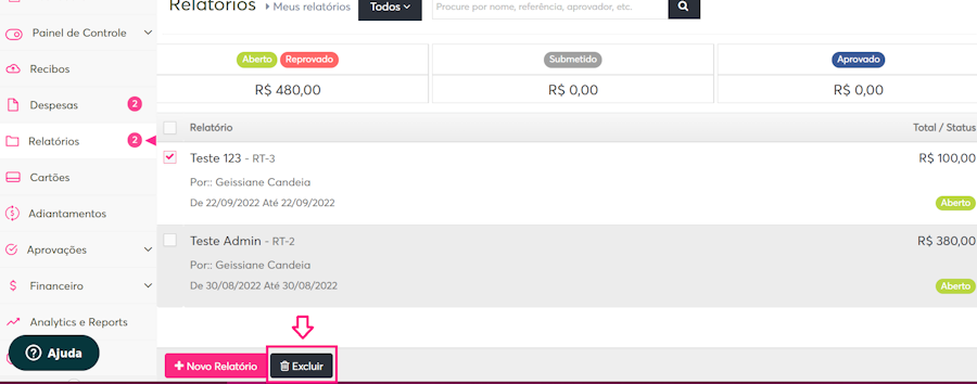 imagem com destaque ao botão excluir