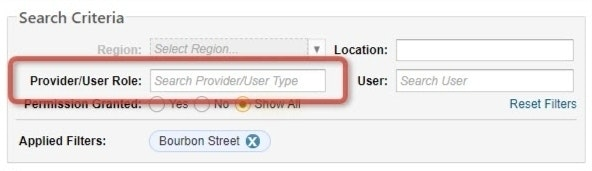 Apply User Profiles with the Provider/User Role filter highlighted