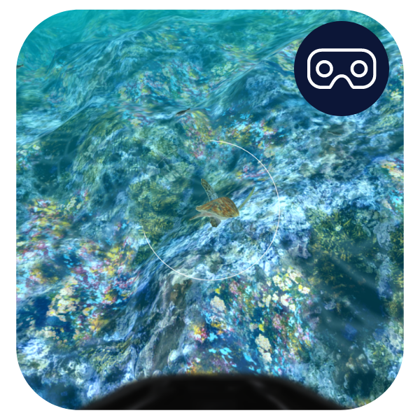 The underwater view of the Dive Detective experience. The virtual reality icon used on the Ocean School website is in the top right corner of the image. This icon shows VR goggles. - click to enlarge The underwater view of the Dive Detective experience. The virtual reality icon used on the Ocean School website is in the top right corner of the image. This icon shows VR goggles.