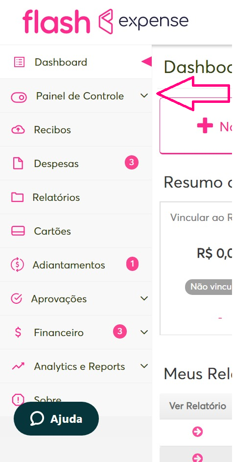 imagem da plataforma com destaque para o menu painel de controle