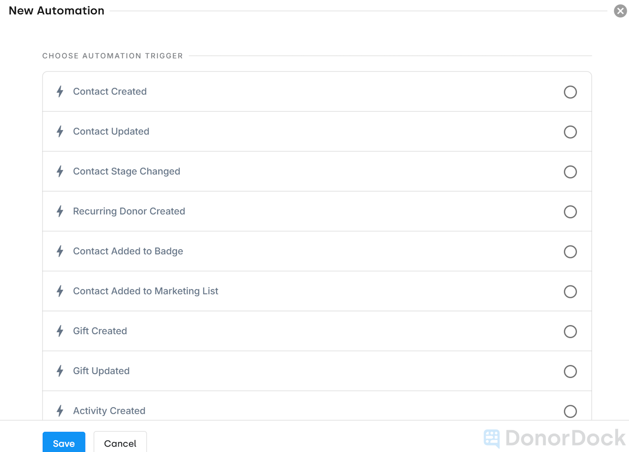 AVAILABLE TRIGGERS FOR SETTING UP AN AUTOMATION - click to enlarge AVAILABLE TRIGGERS FOR SETTING UP AN AUTOMATION
