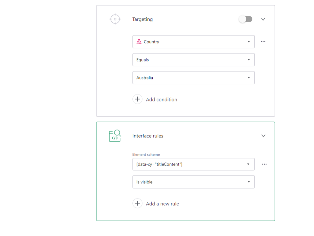 Targeting and interface rules blocks. - click to enlarge Targeting and interface rules blocks.