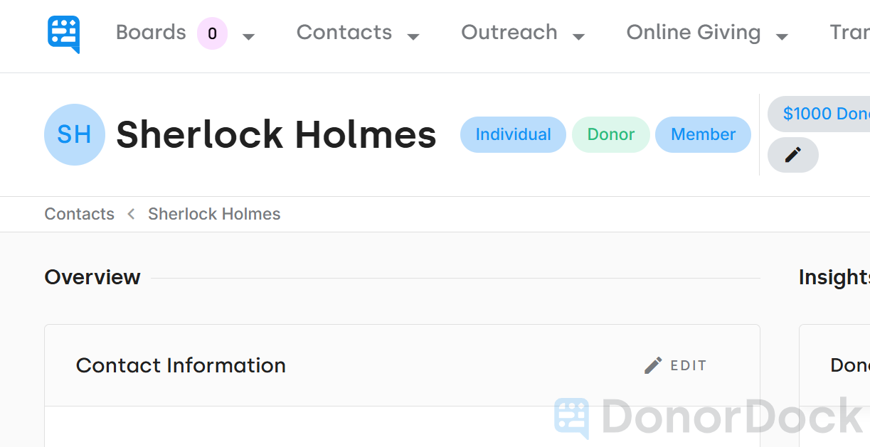 CONTACT RECORD WITH NO IMAGE (EXAMPLE SHERLOCK HOLMES WITH ICON SH IN CIRCLE) - click to enlarge CONTACT RECORD WITH NO IMAGE (EXAMPLE SHERLOCK HOLMES WITH ICON SH IN CIRCLE)