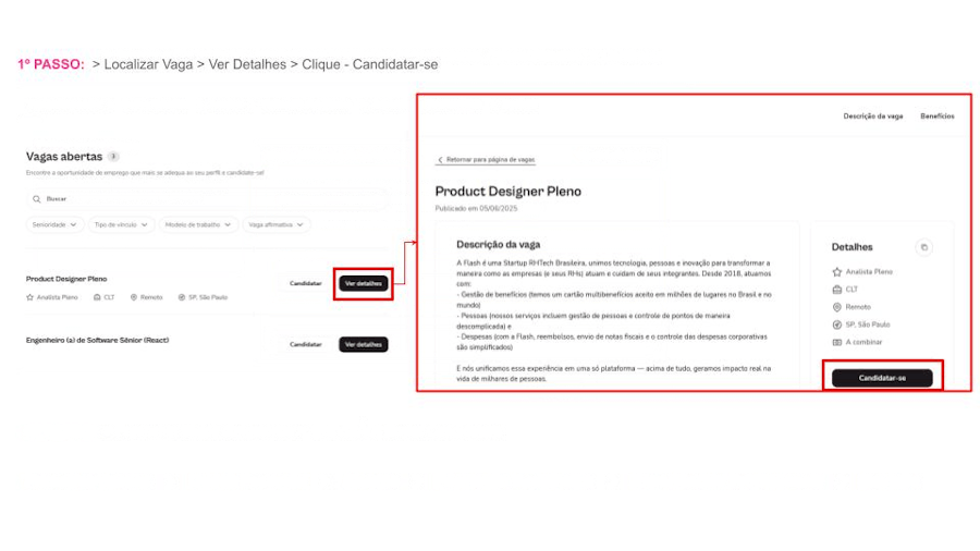 GIF com informações da tela de recrutamento e seleção no momento que o candidato realiza o envio do CV.