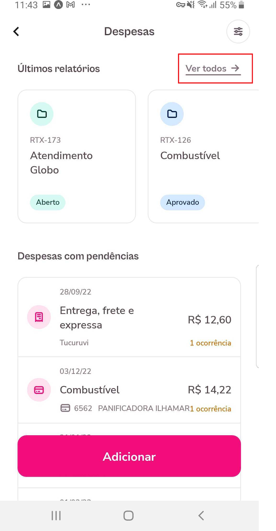 Imagem exemplo da opção adicionar despesa.