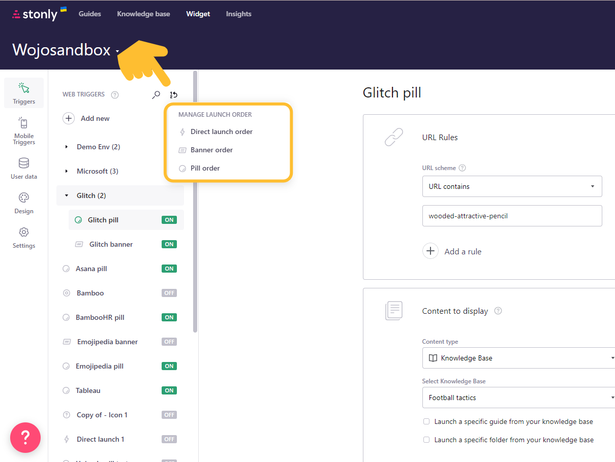 Launch order button in the triggers view. - click to enlarge Launch order button in the triggers view.