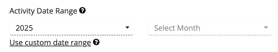 Shows the activity date range options that are described in the text.