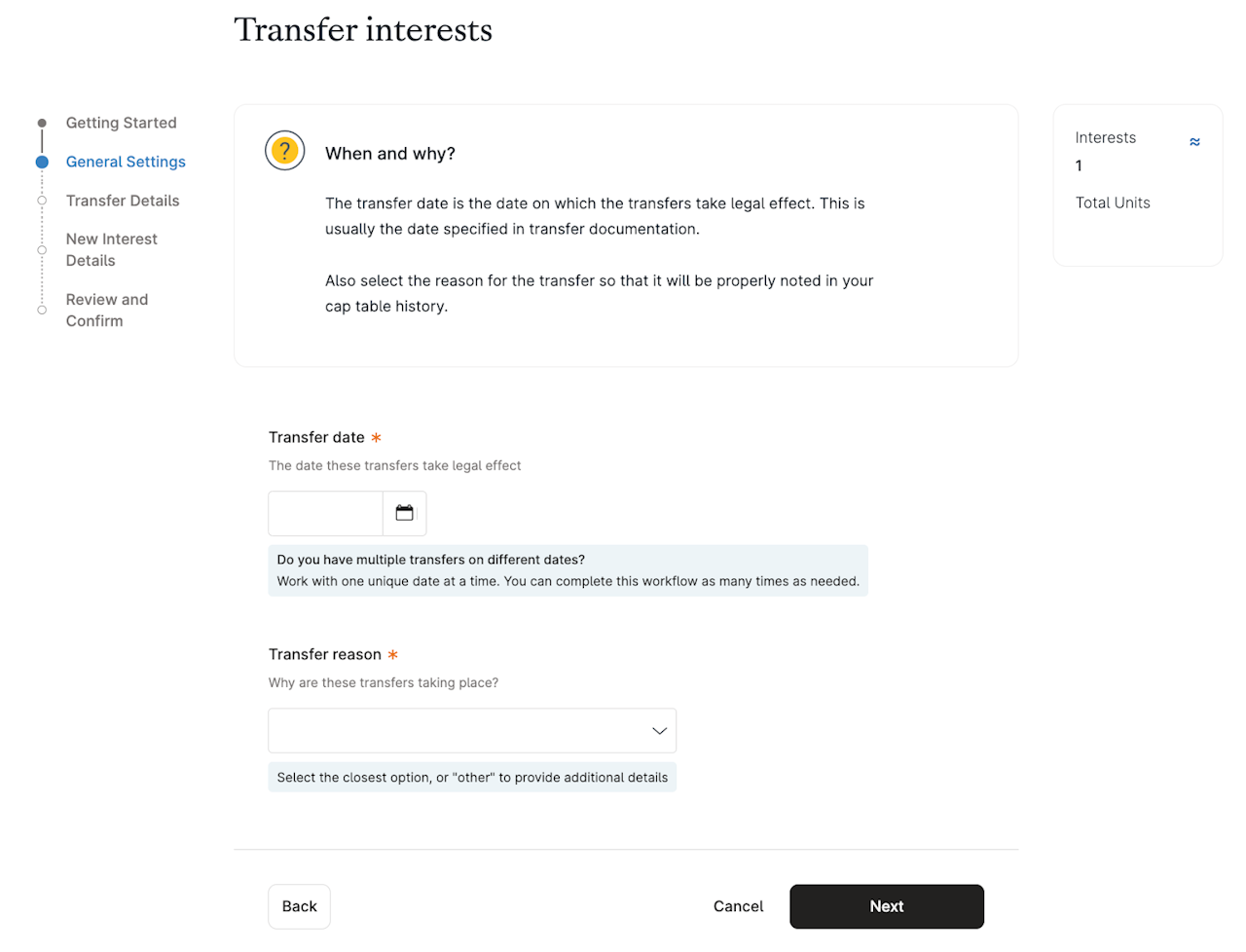 Select the Transfer date and Transfer reason. Click Next - click to enlarge Select the Transfer date and Transfer reason. Click Next
