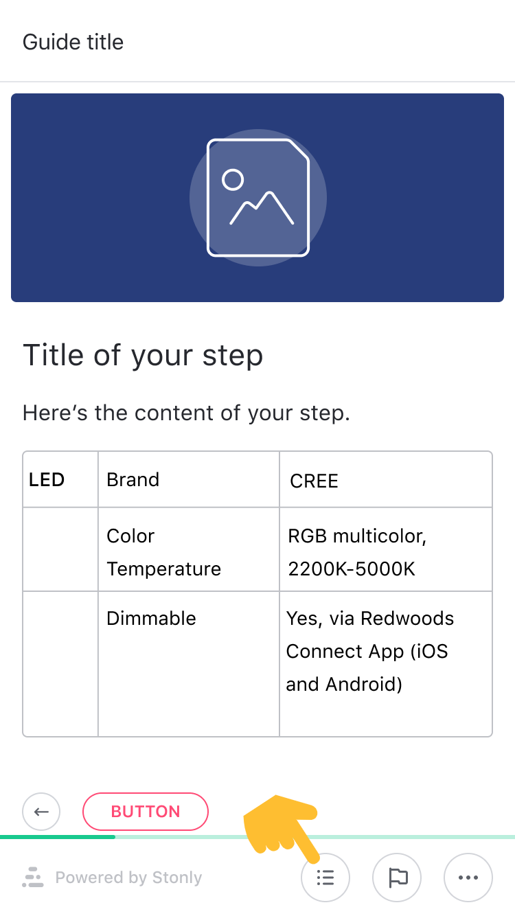 Mobile view of a guide with a pointer pointing at the table of contents icon. - cliquez pour agrandir Mobile view of a guide with a pointer pointing at the table of contents icon.