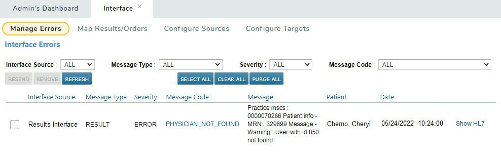 Manage Errors under Admin > Interface - click to enlarge Manage Errors under Admin > Interface