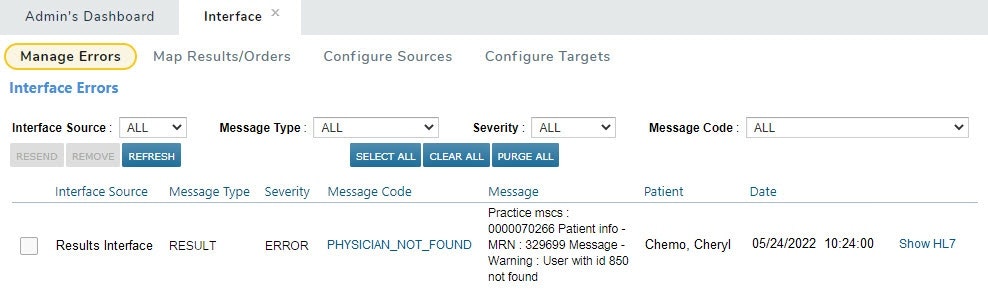 Manage Errors under Admin > Interface - click to enlarge Manage Errors under Admin > Interface